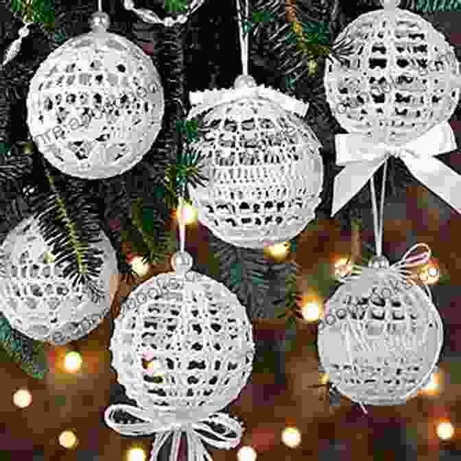 A Close Up View Of A Christmas Snowball Thread Crochet Pattern, Showing The Intricate Details. Christmas Snowballs Thread Crochet EPatterns