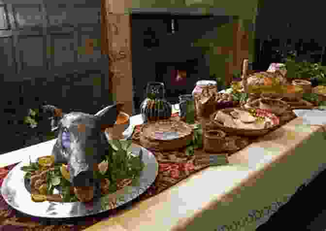 A Medieval Christmas Dinner, With A Roasted Goose Or Pig As The Centerpiece. A Christmas Dinner