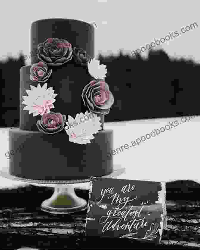 An Opulent Black Wedding Cake Adorned With Intricate Sugar Flowers And A Gleaming Black Ribbon BLACK WEDDING CAKE